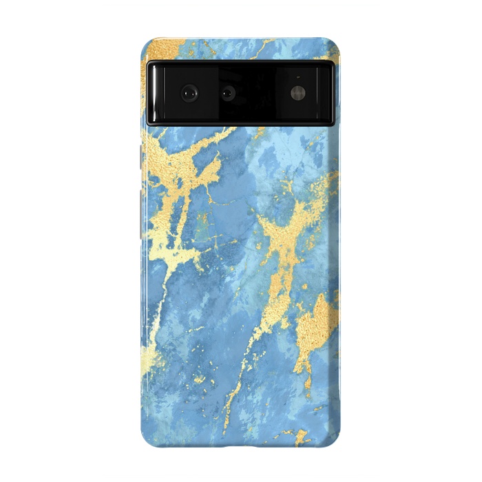 Pixel 6 StrongFit sky blue gold marble by haroulita