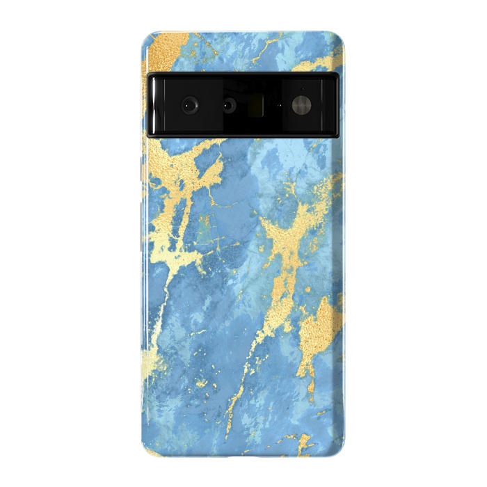 Pixel 6 Pro StrongFit sky blue gold marble by haroulita