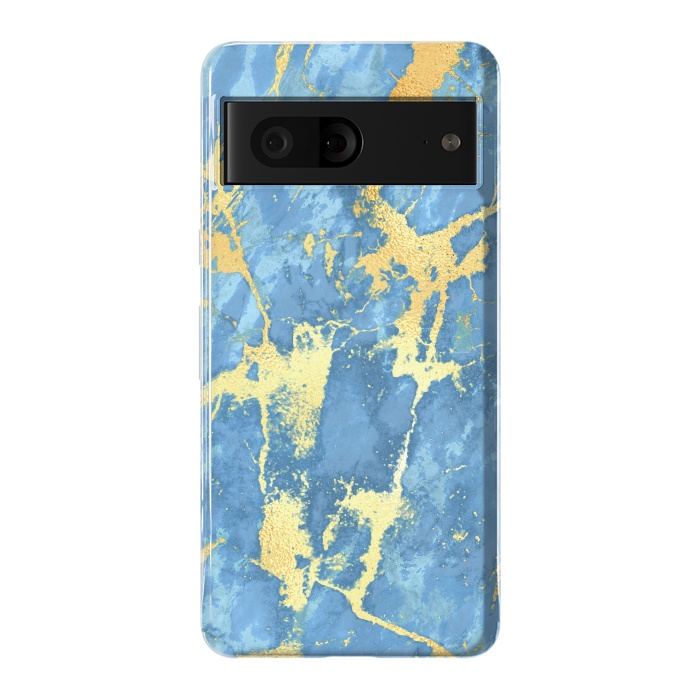 Pixel 7 StrongFit sky blue gold marble by haroulita