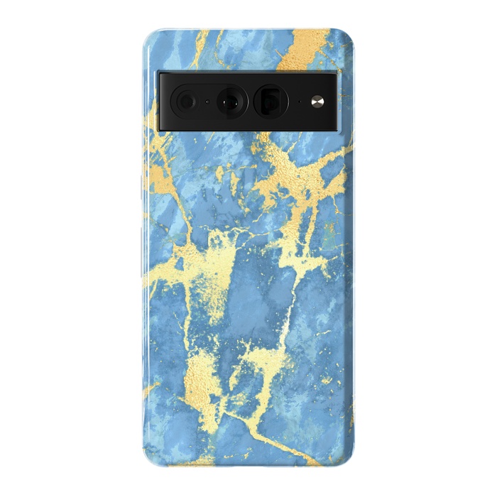 Pixel 7 Pro StrongFit sky blue gold marble by haroulita