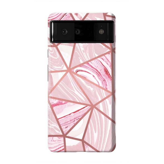 Pixel 6 StrongFit Candy pink marble and rose gold triangles by Oana 
