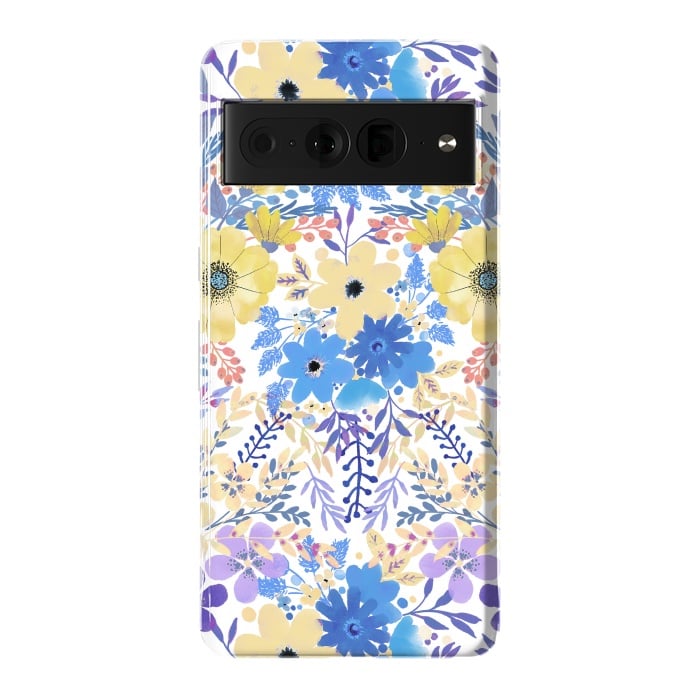 Pixel 7 Pro StrongFit Yellow blue watercolor wildflowers by Oana 