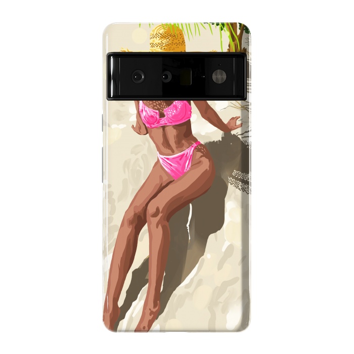 Pixel 6 Pro StrongFit Sky above, sand below, peace within poster, Woman of color fashion black woman on the bikini beach by Uma Prabhakar Gokhale