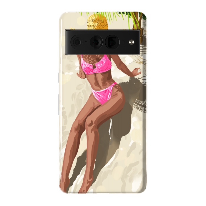Pixel 7 Pro StrongFit Sky above, sand below, peace within poster, Woman of color fashion black woman on the bikini beach by Uma Prabhakar Gokhale