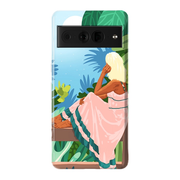 Pixel 7 Pro StrongFit Forest Moon, Bohemian Woman Jungle Nature Tropical Colorful Travel Fashion Illustration by Uma Prabhakar Gokhale