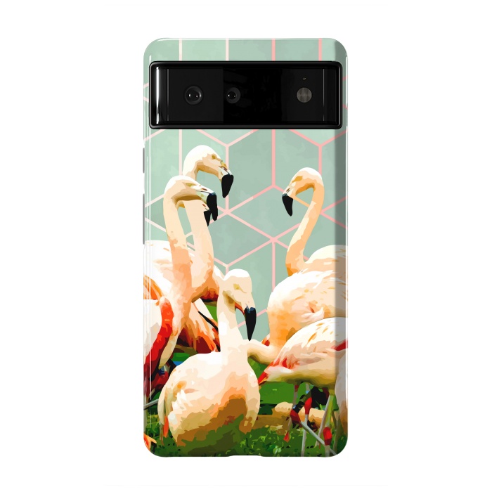 Pixel 6 StrongFit Flamingle Abstract Digital, Flamingo Wildlife Painting, Birds Geometric Collage by Uma Prabhakar Gokhale