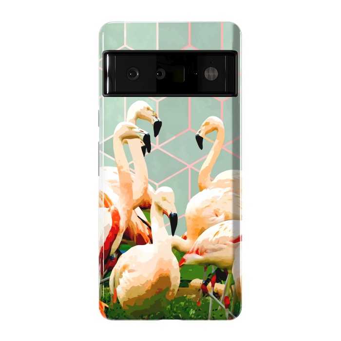 Pixel 6 Pro StrongFit Flamingle Abstract Digital, Flamingo Wildlife Painting, Birds Geometric Collage by Uma Prabhakar Gokhale