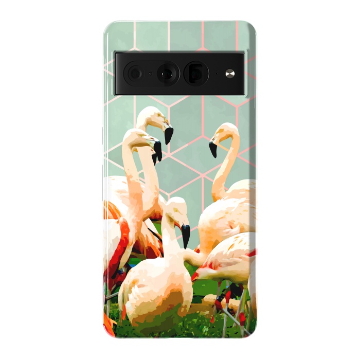 Pixel 7 Pro StrongFit Flamingle Abstract Digital, Flamingo Wildlife Painting, Birds Geometric Collage by Uma Prabhakar Gokhale