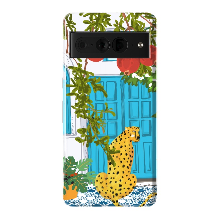 Pixel 7 Pro StrongFit Cheetah Home, Morocco Architecture Illustration, Greece Cats Tropical Urban Jungle Pomegranate by Uma Prabhakar Gokhale