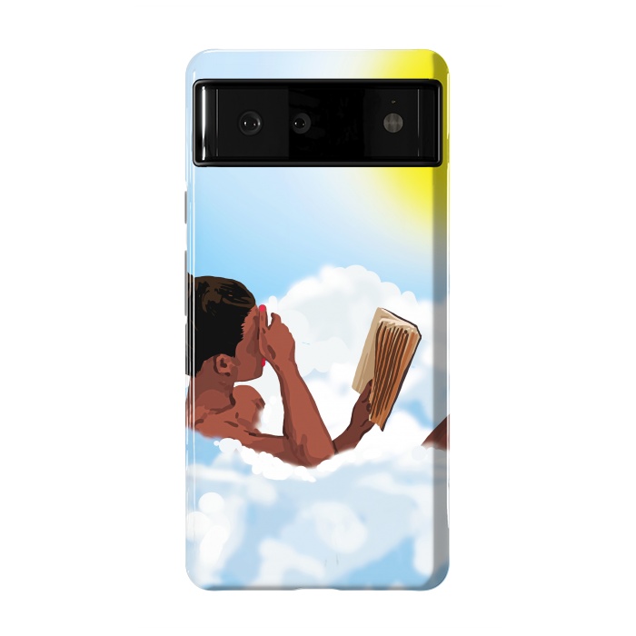 Pixel 6 StrongFit Reading on Clouds, Black Woman Summer Sunny Day Book Painting, Bohemian Nude by Uma Prabhakar Gokhale