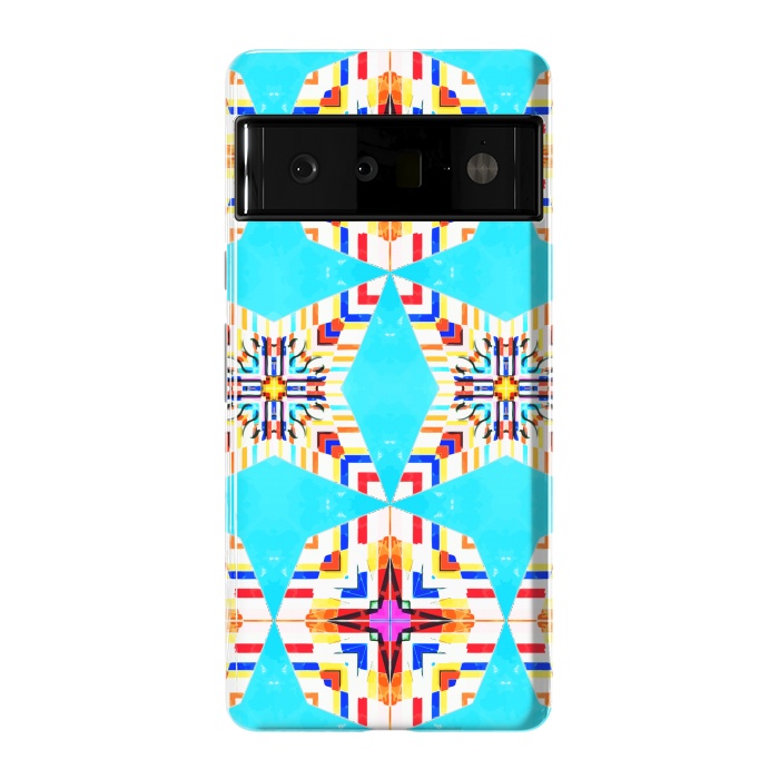 Pixel 6 Pro StrongFit Exotic Tiles, Moroccan Teal Kaleidoscope Pattern, Turkish Bohemian Colorful Culture Eclectic Graphic by Uma Prabhakar Gokhale