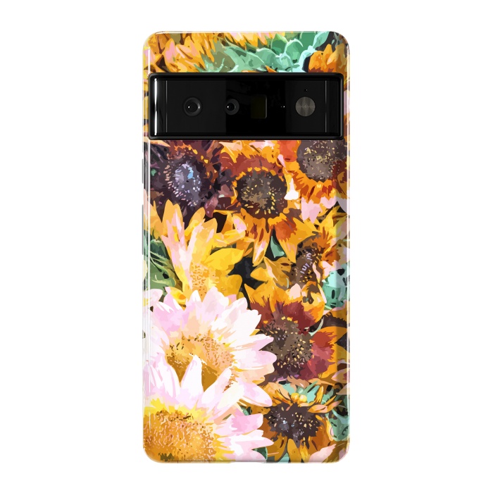 Pixel 6 Pro StrongFit Summer Sunflowers, Modern Bohemian Urban Jungle Painting, Botanical Floral Blush Garden Nature by Uma Prabhakar Gokhale