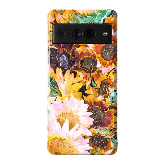 Pixel 7 Pro StrongFit Summer Sunflowers, Modern Bohemian Urban Jungle Painting, Botanical Floral Blush Garden Nature by Uma Prabhakar Gokhale