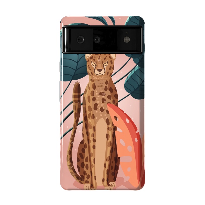 Pixel 6 StrongFit Cheetah and palm leaves by Jelena Obradovic