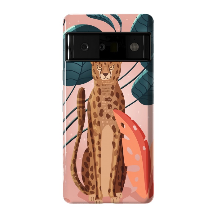 Pixel 6 Pro StrongFit Cheetah and palm leaves by Jelena Obradovic