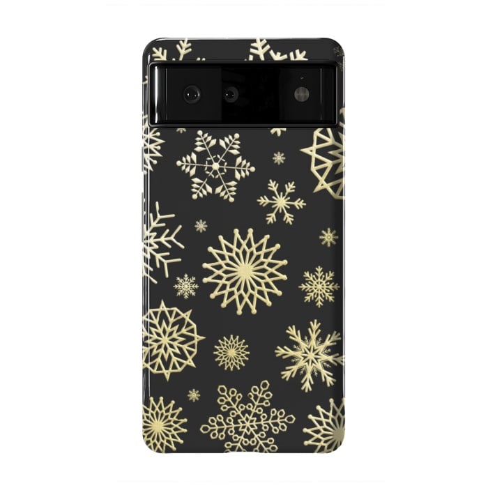 Pixel 6 StrongFit black gold snowflakes by haroulita