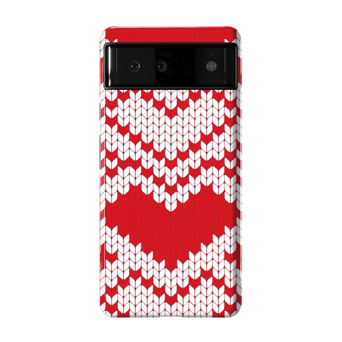 Pixel 6 StrongFit Red white knitted heart pattern by haroulita