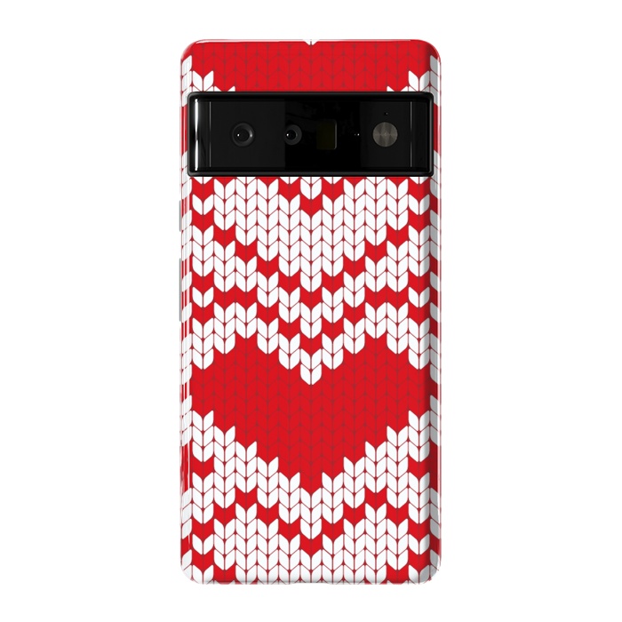 Pixel 6 Pro StrongFit Red white knitted heart pattern by haroulita