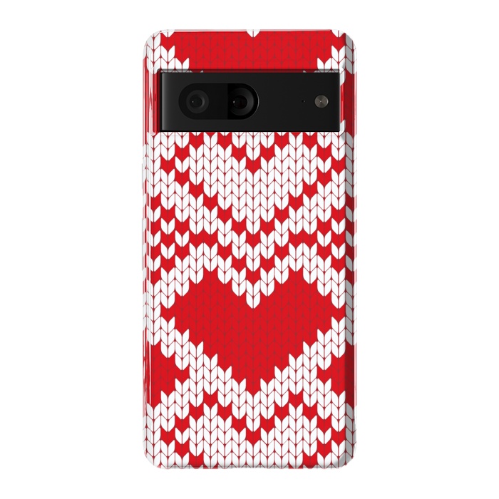 Pixel 7 StrongFit Red white knitted heart pattern by haroulita