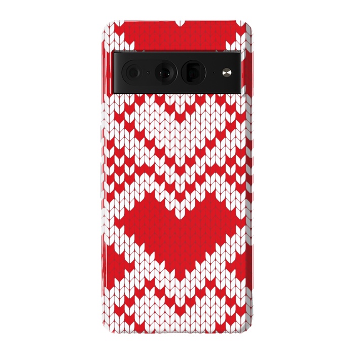 Pixel 7 Pro StrongFit Red white knitted heart pattern by haroulita