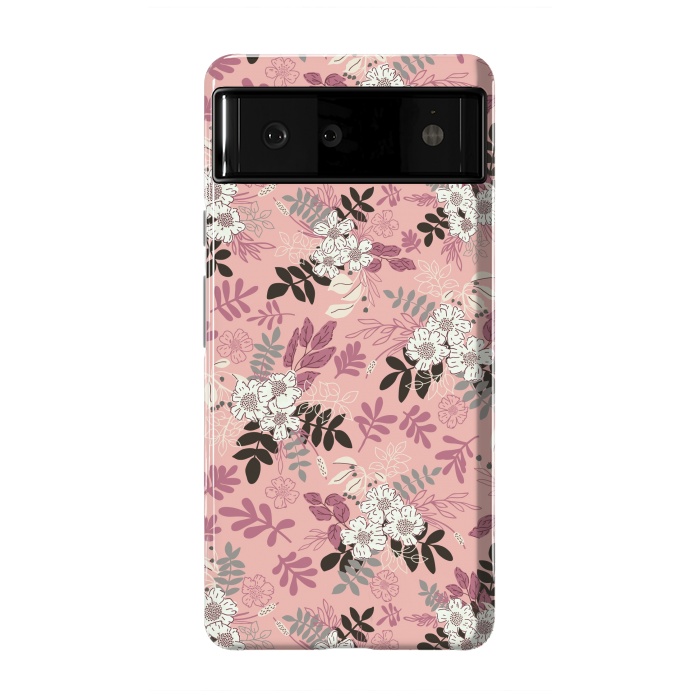 Pixel 6 StrongFit Autumnal Florals in Pink, Black and White by Paula Ohreen