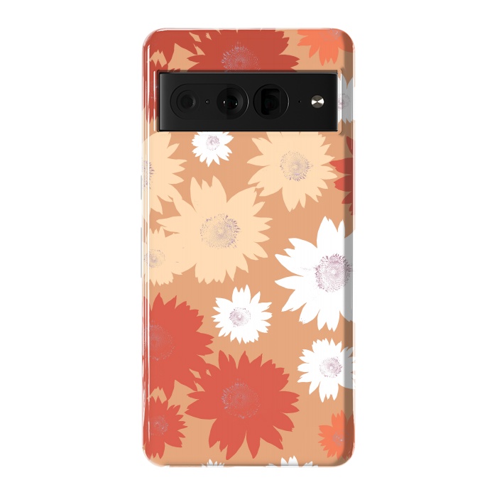 Pixel 7 Pro StrongFit Retro flowers - graphic orange beige petals by Oana 