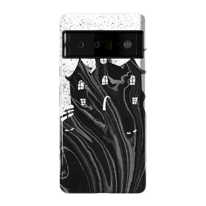 Pixel 6 Pro StrongFit Halloween haunted house - black and white splatter and brushstrokes by Oana 