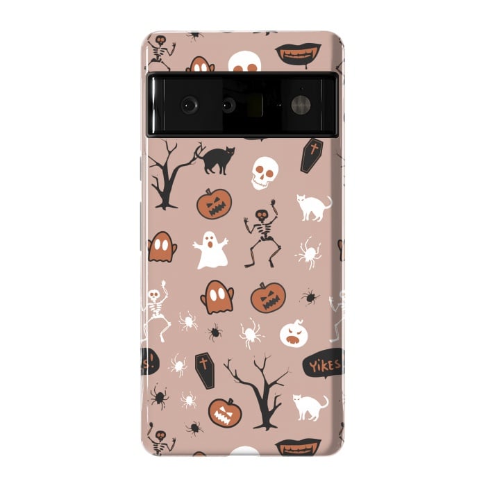 Pixel 6 Pro StrongFit Halloween monsters pattern - skeletons, pumpkins, ghosts, cats, spiders by Oana 