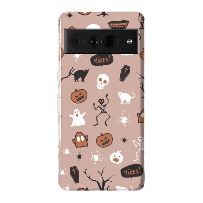 Pixel 7 Pro StrongFit Halloween monsters pattern - skeletons, pumpkins, ghosts, cats, spiders by Oana 