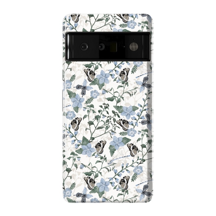 Pixel 6 Pro StrongFit Delicate Watercolour Butterflies and Dragonflies half-drop repeat pattern by Paula Ohreen