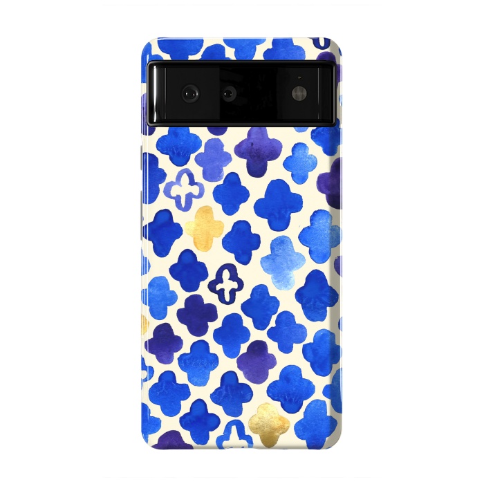Pixel 6 StrongFit Rustic Watercolor Moroccan in Royal Blue & Gold by Tangerine-Tane