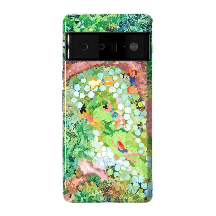Pixel 6 Pro StrongFit Tropical Vacay | Rainforest Jungle Botanical Lush Nature | Summer Lake People Swim | Boho Painting by Uma Prabhakar Gokhale