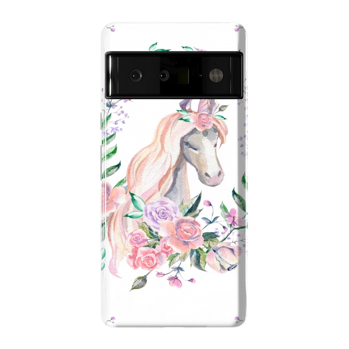 Pixel 6 Pro StrongFit watercolor floral unicorn by haroulita