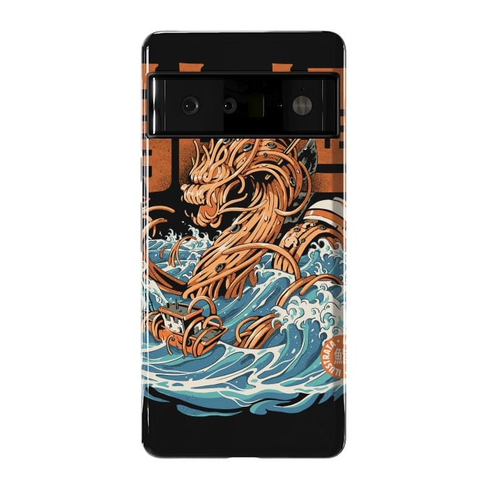 Pixel 6 Pro StrongFit Black Great Ramen Dragon off Kanagawa by Ilustrata