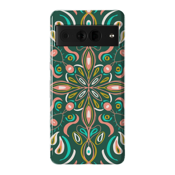 Pixel 7 Pro StrongFit Bold Boho Mandala in Green Coral and Gold by ECMazur 