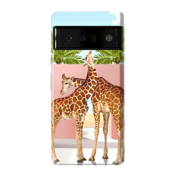 Pixel 6 Pro StrongFit Giraffe Villa | Contemporary Modern Architecture Digital Graphic Art | Wildlife Animals Palm Exotic by Uma Prabhakar Gokhale