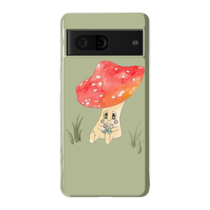 Pixel 7 StrongFit Cute Watercolour Mushroom Reading 4 by ECMazur 