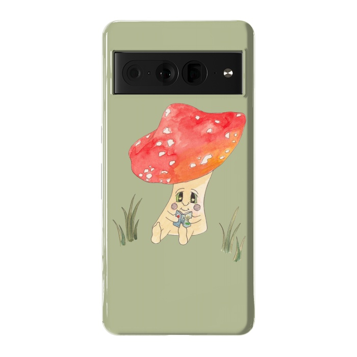 Pixel 7 Pro StrongFit Cute Watercolour Mushroom Reading 4 by ECMazur 