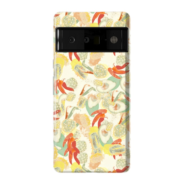 Pixel 6 Pro StrongFit Colorful exotic fruits and chili - tropical fruit pattern by Oana 