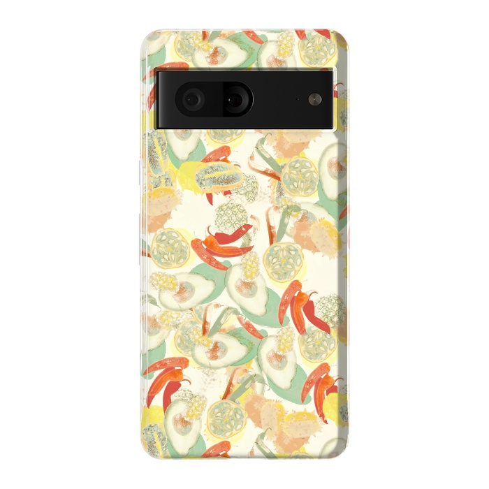 Pixel 7 StrongFit Colorful exotic fruits and chili - tropical fruit pattern by Oana 