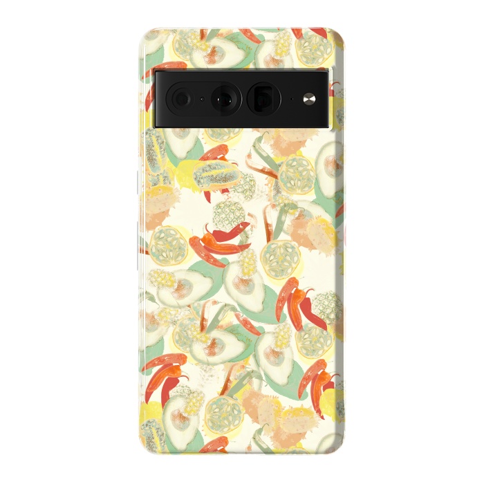 Pixel 7 Pro StrongFit Colorful exotic fruits and chili - tropical fruit pattern by Oana 