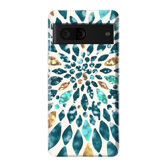 Pixel 7 StrongFit Glitter Dahlia in Gold, Aqua and Ocean Green by Tangerine-Tane