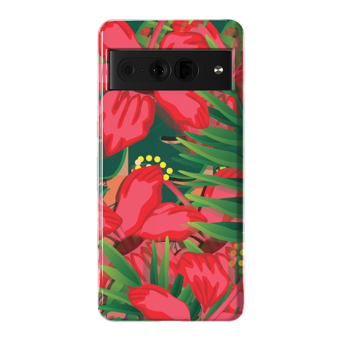 Pixel 7 Pro StrongFit red tulips tropical by MALLIKA