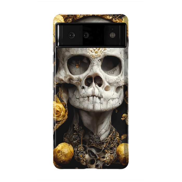 Pixel 6 StrongFit yellow gold roses skull by haroulita