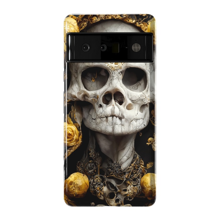 Pixel 6 Pro StrongFit yellow gold roses skull by haroulita