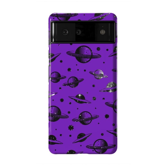 Pixel 6 StrongFit Planets, stars space pattern on purple background by Oana 
