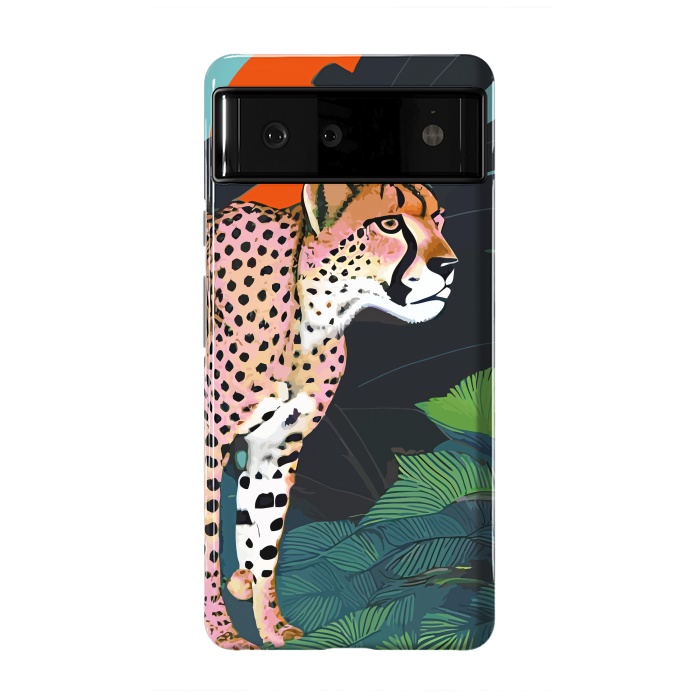 Pixel 6 StrongFit The Cheetah, Tropical Jungle Animals, Mystery Wild Cat, Wildlife Forest Vintage Nature Painting by Uma Prabhakar Gokhale