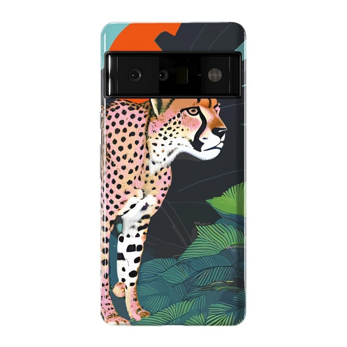 Pixel 6 Pro StrongFit The Cheetah, Tropical Jungle Animals, Mystery Wild Cat, Wildlife Forest Vintage Nature Painting by Uma Prabhakar Gokhale