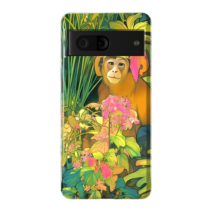 Pixel 7 StrongFit Daydreamer, Coming of Age Monkey Tropical Jungle Plants, Wildlife Botanical Nature Forest Bohemian Animals by Uma Prabhakar Gokhale