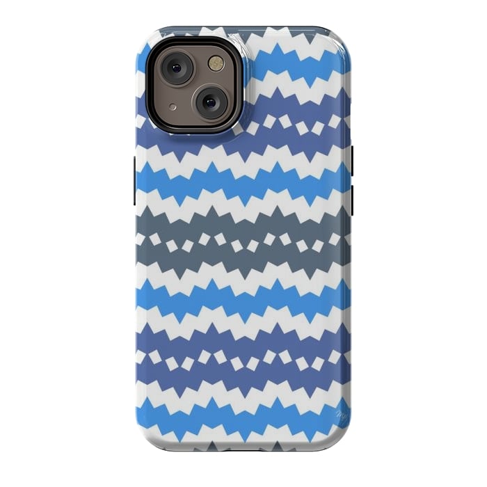 iPhone 14 StrongFit Blue Playful CHevron by Martina